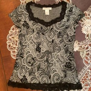 WHBM Black Gray & White Blouse S/M